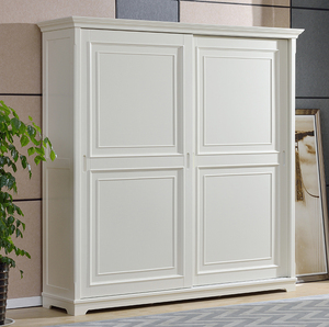 美式实木衣柜推拉滑移门衣橱简约现代两门白色收纳储物柜卧室家具