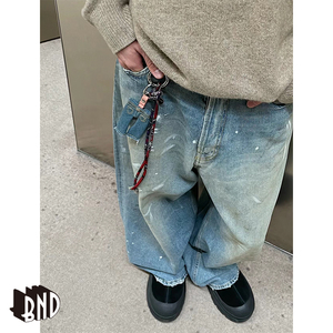 BND自主 BAGGY就是王道 24SS脏染水洗泼墨直筒阔腿牛仔裤宽松