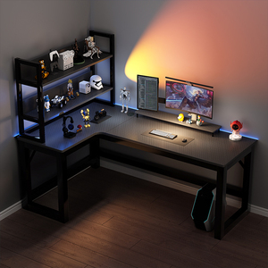 转角电脑桌双人台式家用拐角式书桌书架组合办公室L型办公小桌子