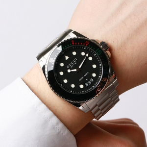 正品gucci古驰手表 时尚黑水鬼运动钢带潜水夜光石英男表ya136208