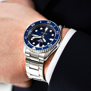 正品seiko日本精工钢带款5号手表男蓝水鬼机械表运动男表srpd51k1