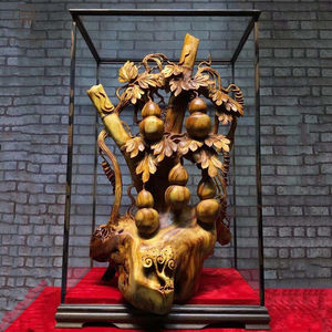 铂悦玺熙岩柏崖柏根雕摆件葫芦五福临门大型雕刻工艺品植物雕件家