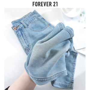 Forever 21天丝女裤单宁浅蓝色牛仔裤女夏季薄款梨形身材阔腿长裤