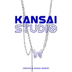 KANSAI新款紫水晶蝴蝶流苏四芒星拼接项链春季锁骨链小众个性配饰