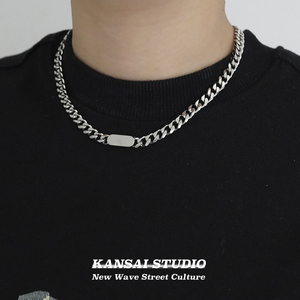 KANSAI新款钛钢圆方牌个性简约潮酷素链百搭项链学生韩版嘻哈链子