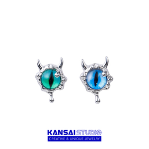 KANSAI新款蓝绿魔鬼猫瞳耳钉女小众个性耳环欧美创意高级感耳饰品