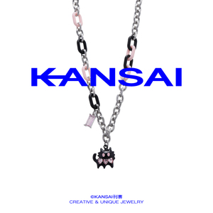 KANSAI新款拼接链条猫咪吊坠项链女甜酷辣妹y2k小众嘻哈个性配饰
