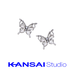 KANSAI水钻珍珠蝴蝶银针耳钉女小众冷淡风韩版耳环设计感高级耳饰