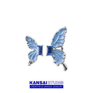 KANSAI新款蓝色蝴蝶翅膀耳钉女生个性小众耳环精致时尚欧美耳饰品
