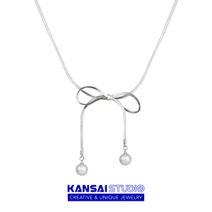 KANSAI新款珍珠蝴蝶结扁链项链潮女小众设计感轻奢冷淡风个性配饰