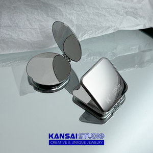 KANSAI定制款化妆镜随身镜纯色折叠小镜子学生金属框简约便携镜子