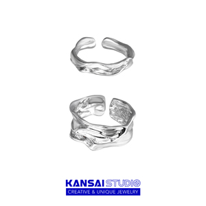 KANSAI新款锡纸褶皱戒指两件套戒指冷淡风情侣小众设计高级感指环