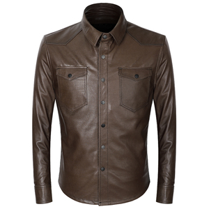 新款衬衣男士头层绵羊皮真皮皮衣青年修身皮夹克燕尾休闲皮外套