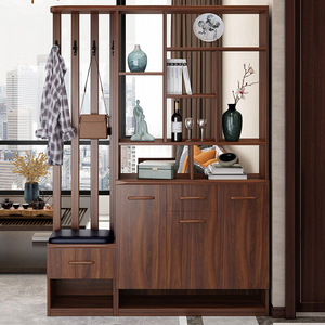 新中式实木玄关柜鞋柜一体客厅隔断柜酒柜屏风装饰间厅柜进门厅柜
