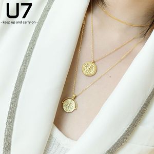 女王人头项链女嘻哈潮ins复古钱币韩国圆牌硬币金币吊坠925银网红
