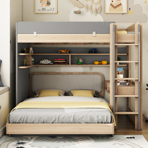 北欧交错式上下床高低床子母上下铺双层床组合床儿童床书桌一体床