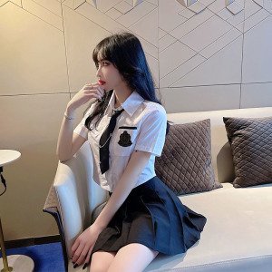 夏季空姐jk制服套装女短袖学院风衬衣百褶裙两件套啦啦队舞蹈服装