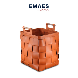 EMAES 北欧琥珀橙经典皮质编织收纳篮筐高颜值轻奢网红ins脏衣篓