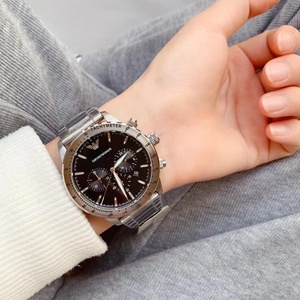 正品armani阿玛尼男表ar11241 时尚运动三眼银色钢带黑盘石英手表