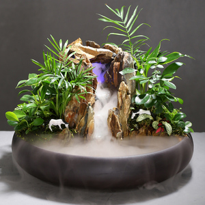 小盆景微景观流水摆件假山流水喷泉真石头喷雾加湿客厅水景缸造景