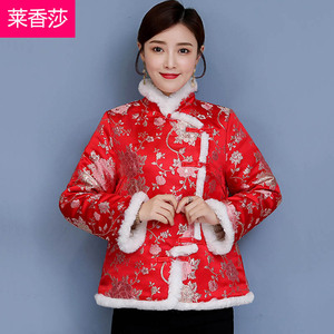 汉服女中国风红色唐装改良中式礼服旗袍上衣夹棉加厚棉袄短款外套