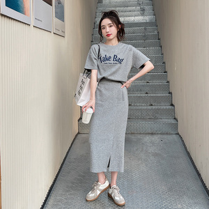韩版休闲开叉半身裙套装女2024夏季新款洋气宽松设计感卫衣连衣裙
