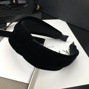 丝绒发箍高颅顶中间打结发卡绒面发窟韩国绒头箍黑色简约气质发捆