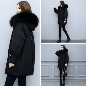 派克羽绒服女2023新款韩版冬季时尚中长款大毛领加厚小个子外套潮