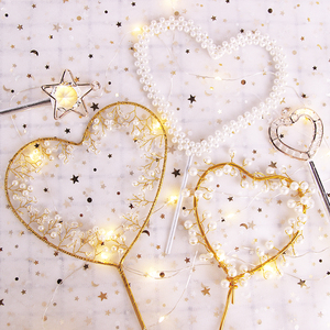 烘焙蛋糕装饰珍珠爱心环插牌 透明水晶珍珠心形插牌 仙女棒许愿棒