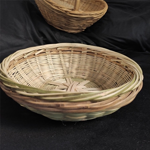 河南手工编织竹笸箩放馍馒头桌面收纳筐复古怀旧竹筐拍照影视道具