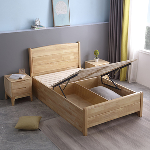 实木橡木床1.2m单人床1米35原木床家用一米二抽屉式储物现代简约