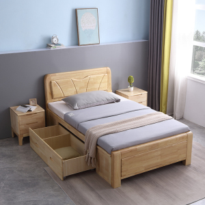 单人床1.2米1.35m小户型气压抽屉储物成人实木小床一米二三五北欧