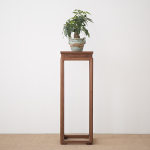 新中式花架置物架轻奢简约实木花架子客厅边几落地式黑胡桃木花几