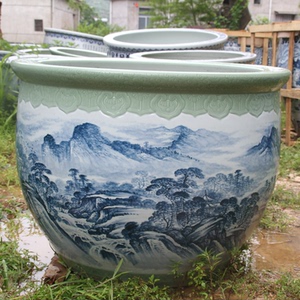 陶瓷鱼缸特大号大型乌龟金鱼缸景德镇风水镇宅别墅公司摆件大水缸