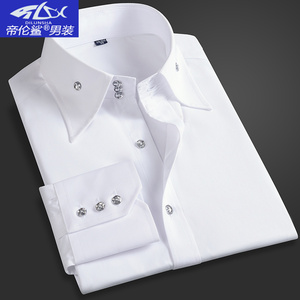 白色大领衬衣设计感高级男土衬衫长袖男士寸衫法式春秋高领休闲衣