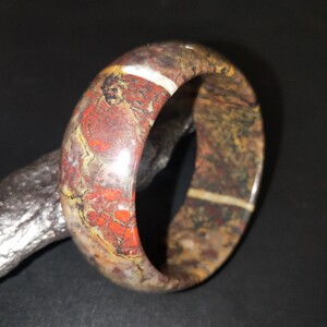 红伊丁陨石手镯95克内径57mm宽27mm有纹裂瑕疵宽版女镯子 7396