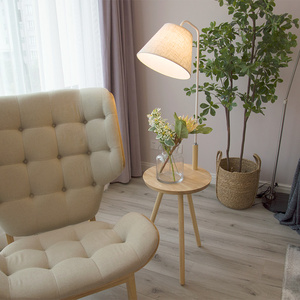 带茶几的落地灯带桌置物架客厅沙发床头柜立灯简欧创意原木质装饰