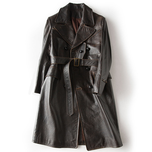 男士德国指挥官擦色牛皮复古做旧长款绝版军装皮大衣