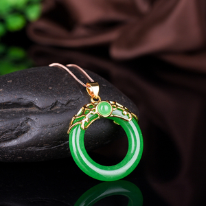 拍卖翡翠玉环平安扣吊坠925银镶嵌转运玉髓玉坠碧玉挂件