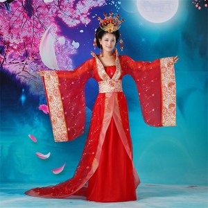汉服唐朝古装服装红色贵妃装皇后太后仙女华丽武则天武媚娘拖尾
