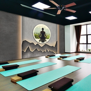 养生瑜伽馆墙纸新中式轻奢装修3d壁画健身房背景墙装饰舞蹈室壁纸