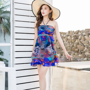 抹胸真丝短裙花色飘逸时尚女装 性感吊带露背连衣裙显瘦女士夏潮