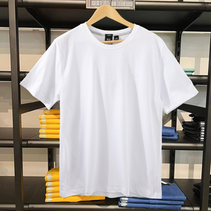 代购BOSS短袖T恤纯棉圆领刺绣纯色休闲修身男装正品230g重磅白T恤
