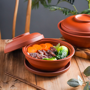 土陶蒸饭碗 紫砂粗陶饭店 蒸鱼碗 蒸菜碗 蒸汤碗 无釉带盖扣肉碗