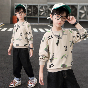 男童装春秋季薄款6学生7卫衣8男孩子9秋天长袖t恤衫上衣服5到12岁