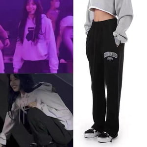 lisa同款badblood宽松刺绣抽绳慵懒束脚直筒运动卫裤女休闲裤子