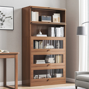 书柜收纳柜一体靠墙客厅60/80cm长防尘玻璃储物柜带门翻门置物柜