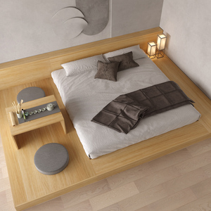 日式榻榻米床小户型地台床现代简约双人落地板式床可定制实木矮床