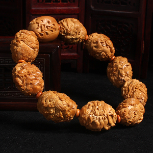 核雕文玩九龙戏珠橄榄核雕刻南工谢伟手工龙头橄榄核手串 2.2大核