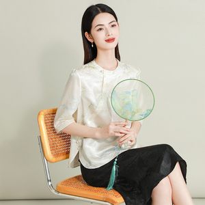 杭州大牌真丝衬衫女2024年夏新款小众设计中式国风半袖桑蚕丝上衣